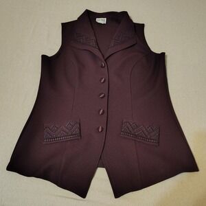 KARIN MORGAN COLLECTION Womens Sleeveless Embroidered Blouse Burgundy Large‎ MM